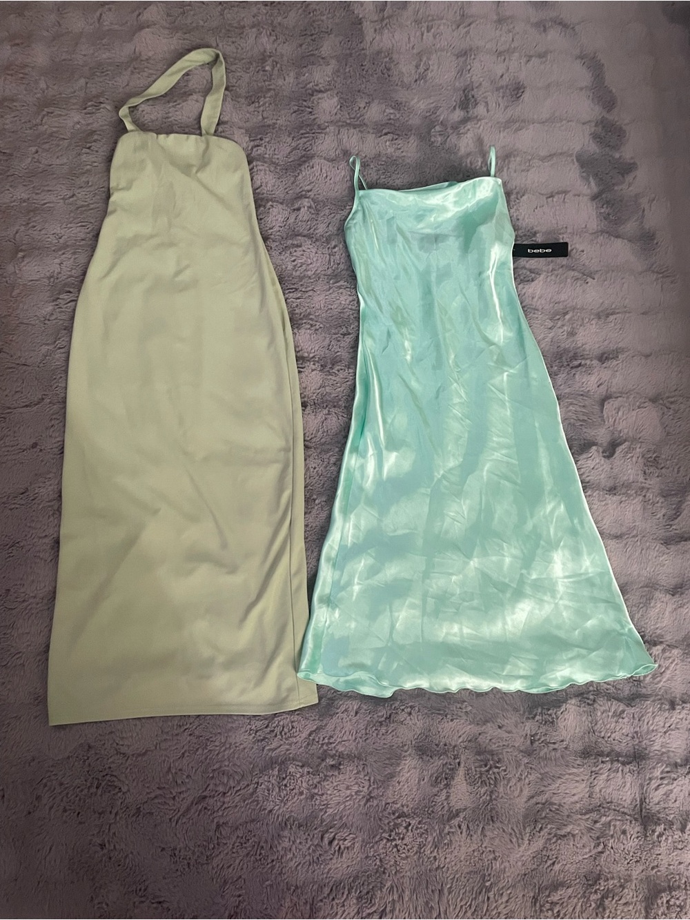 bebe Mint Satin Slip Dress - Lightweight Spaghetti Strap Midi